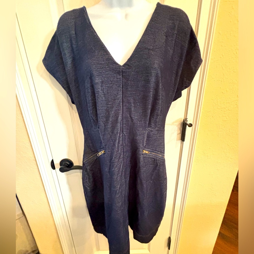 Forever 21 Deep V Neck Zipper Pockets denim Dress in XL